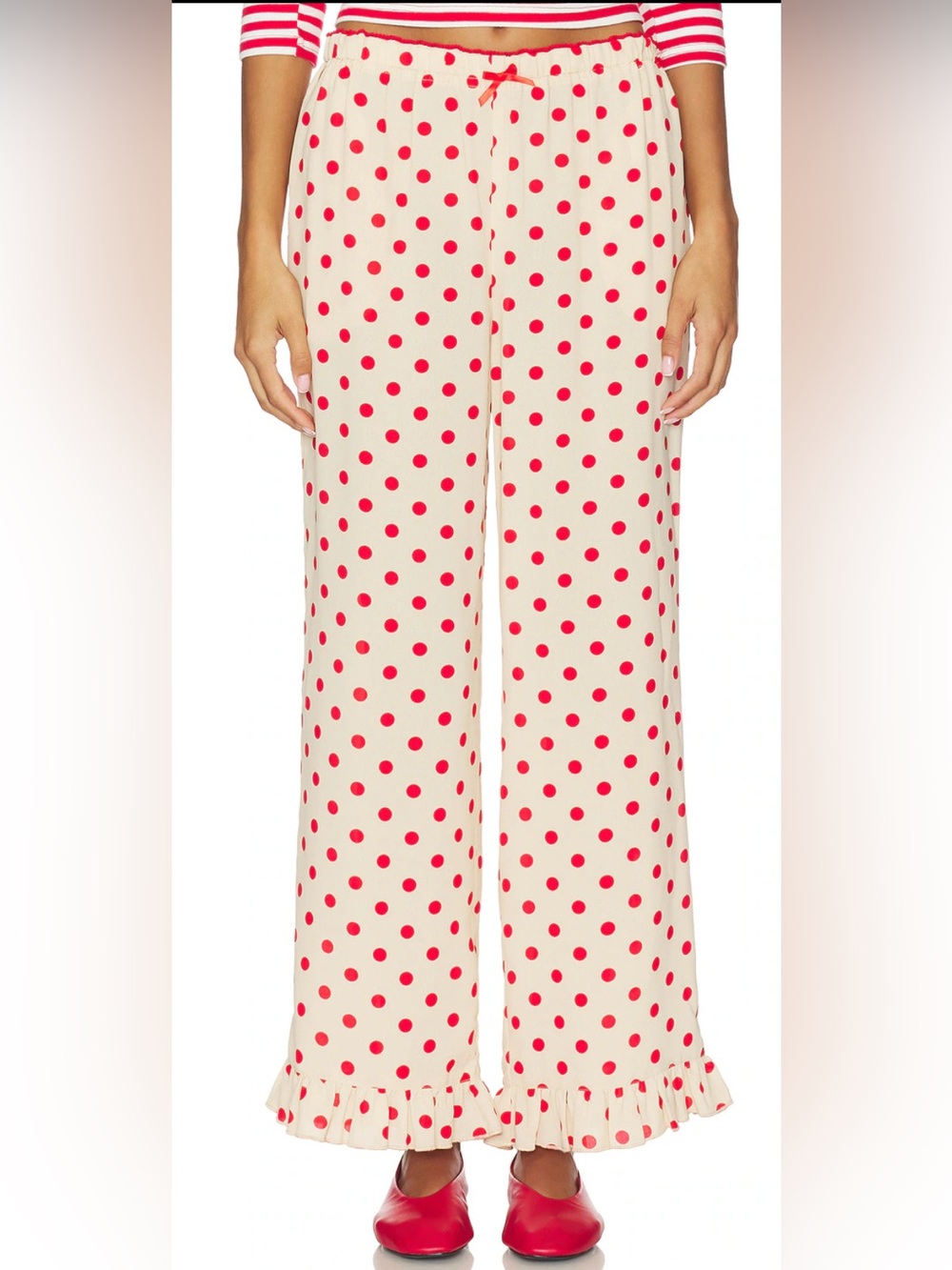 Lisa Says Gah Revolve Liora Ruffle Pant Wide-Leg Cream & Scarlet Red Dot Size 3X